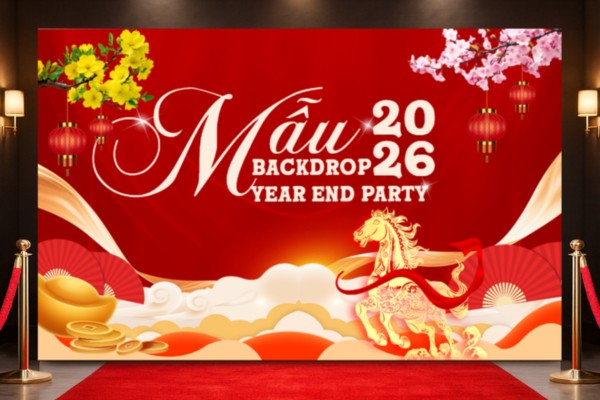 Backdrop Year End Party 2026 sáng tạo