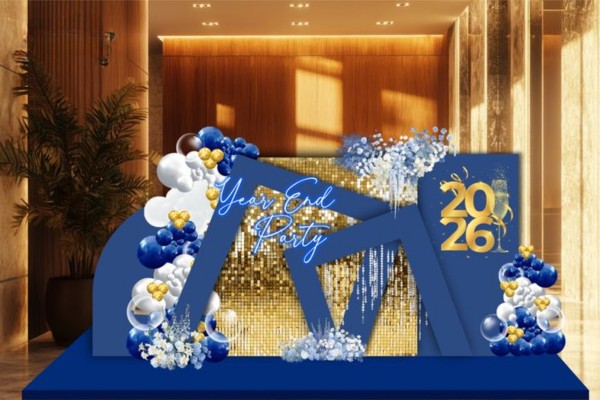 Backdrop Year End Party 2026 xanh dương