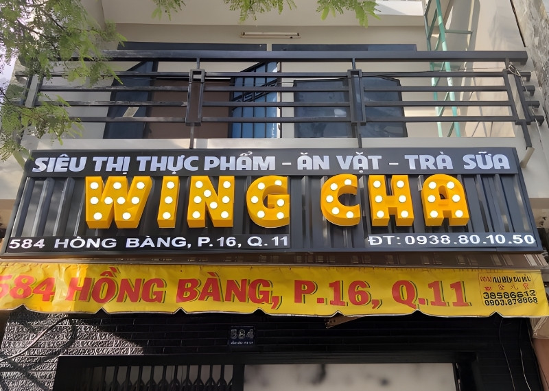 Bảng hiệu ăn vặt Wing Cha