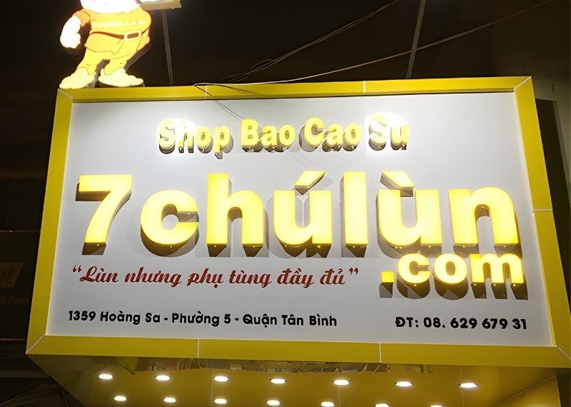 Bảng hiệu shop bao cao su 7 Chú Lùn