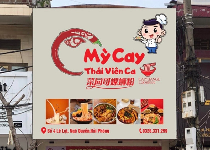 Bảng hiệu mì cay Thái Viên Ca