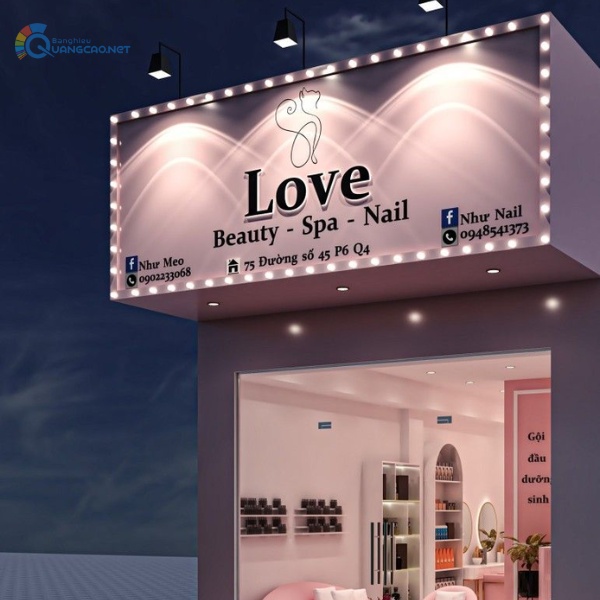Bảng hiệu tiệm nail màu hồng