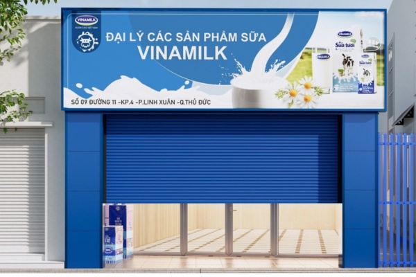 Bảng hiệu màu xanh dương Vinamilk