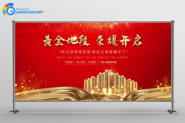 Backdrop bất động sản tone vàng đỏ