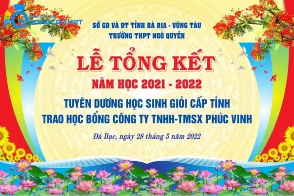 Mẫu backdrop lễ tổng kết trường THPT Ngô Quyền
