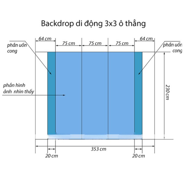 Kích thước backdrop di động 3x3 ô