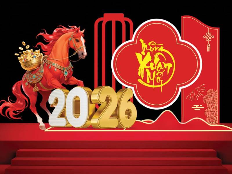 Mẫu backdrop Tết mã đáo thành công