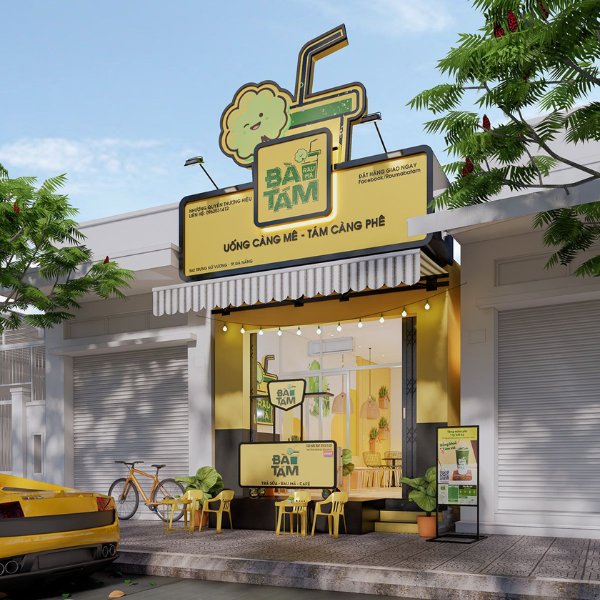 Bảng hiệu tiệm cafe màu vàng