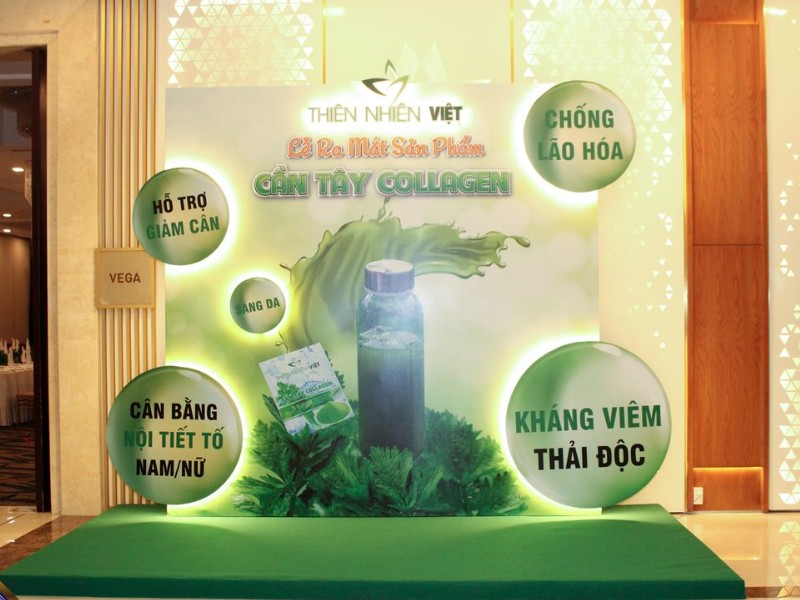 Backdrop lễ ra mắt cần tây collagen