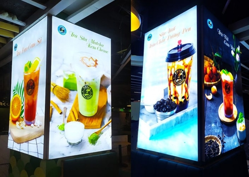 Hộp đèn in UV trà sữa