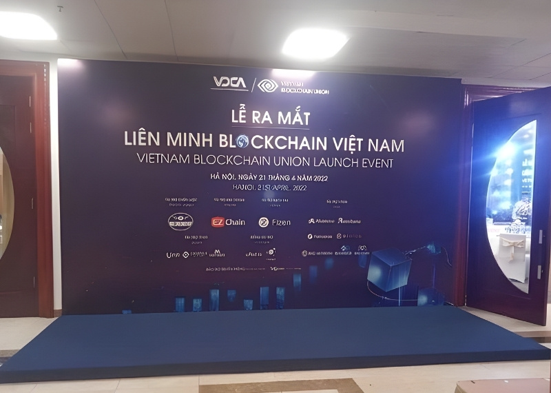 Backdrop lễ ra mắt liên minh Blockchain