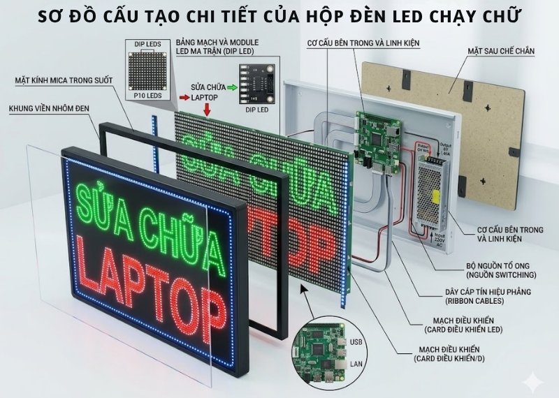 Cấu tạo hộp đèn LED ma trận