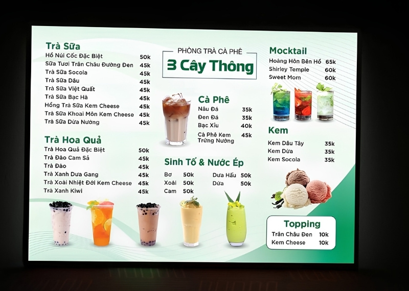 Hộp đèn LED menu 3 cây thông