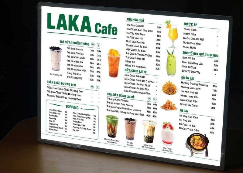 Hộp đèn LED menu để quầy Laka Cafe
