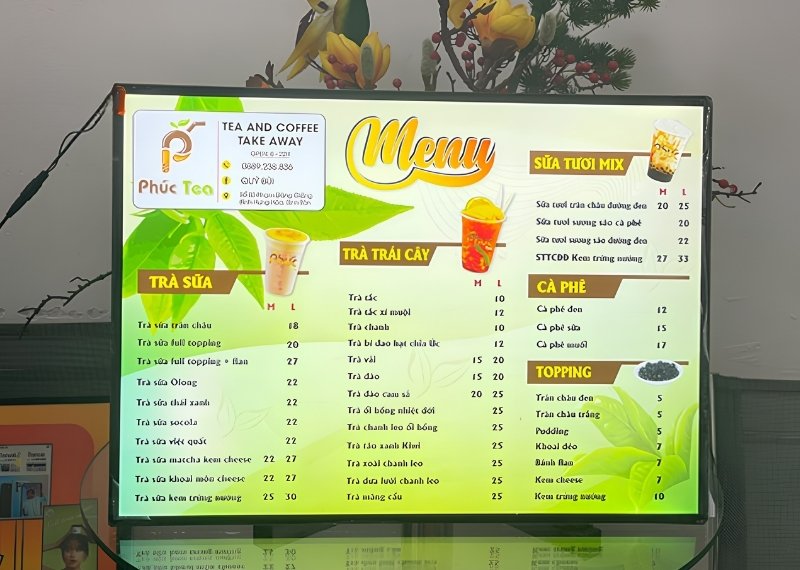 Hộp đèn LED menu Phúc Tea