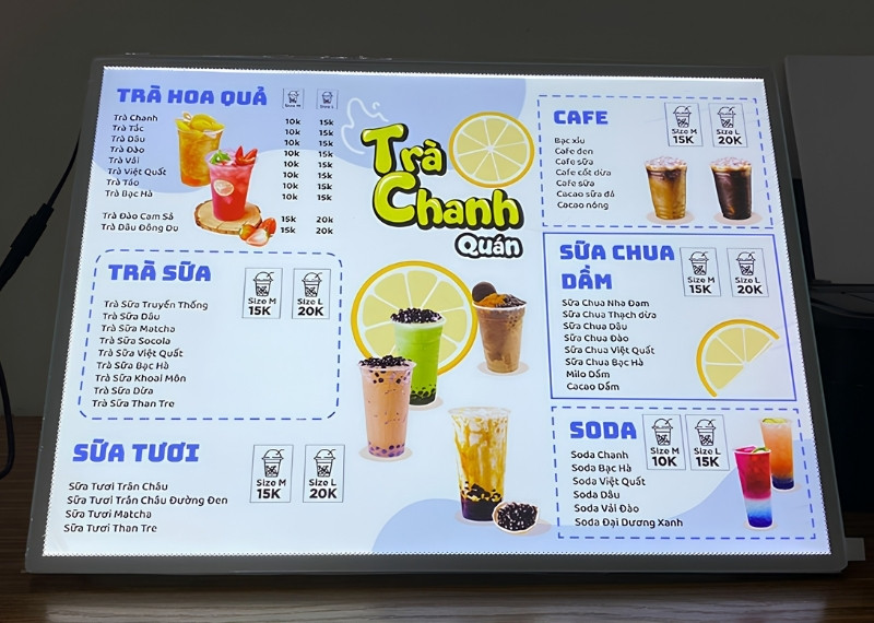 Hộp đèn LED menu Trà Chanh quán
